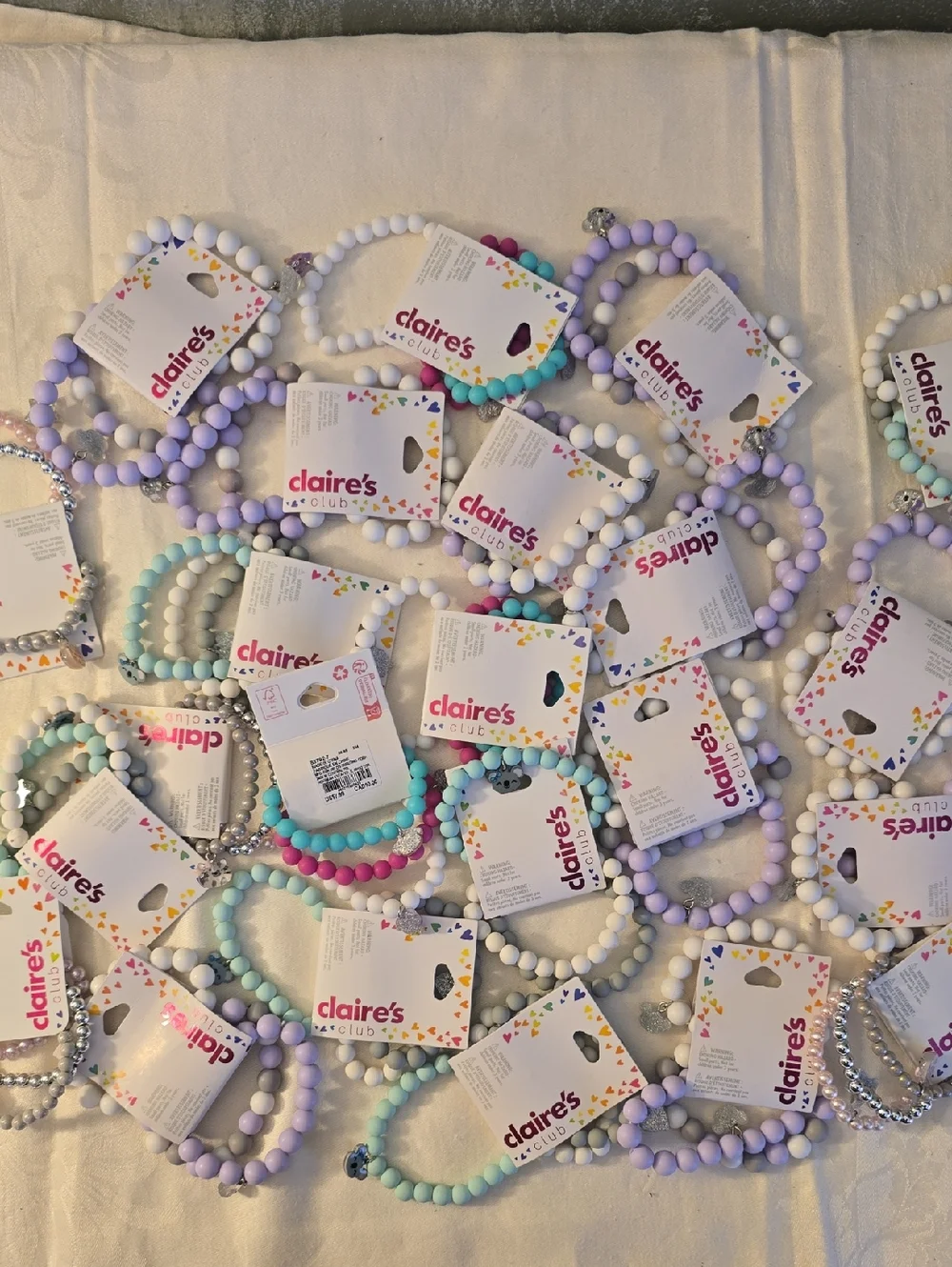 23 Sets Claire's Girls Pastel Beaded Stretch Bracelet, Each Set Has 3, Charms